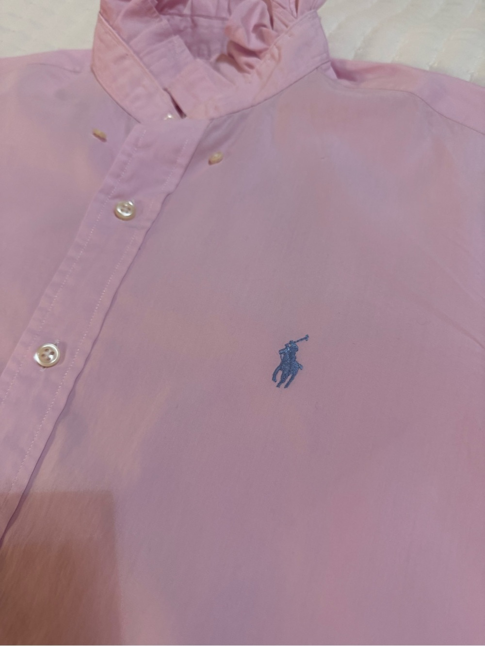 Ralph Lauren Light Pink Ruffle-Collar Button-Down Shirt - Picture 8 of 9